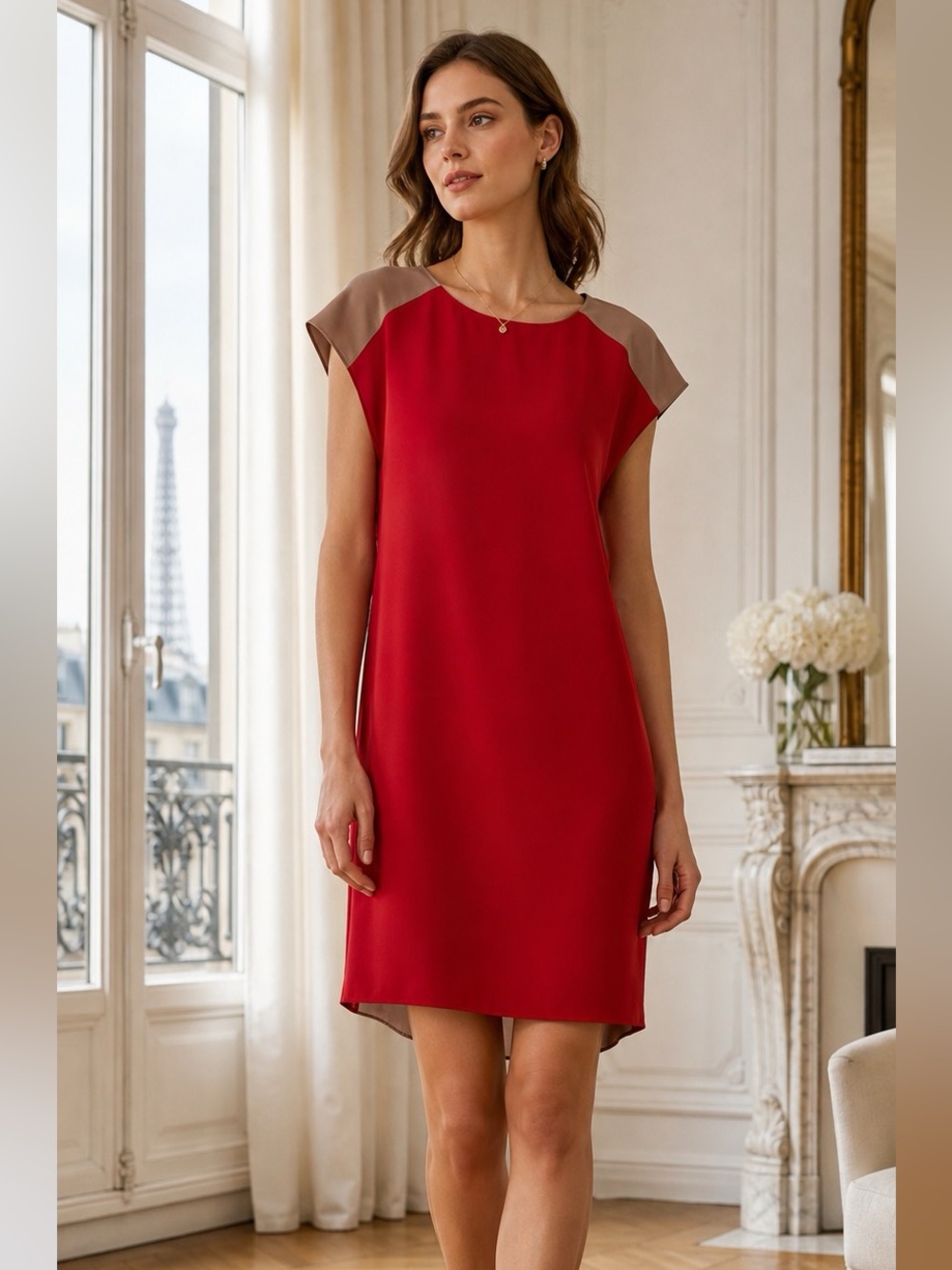 Armani Exchange Red And Cream Midi Dress